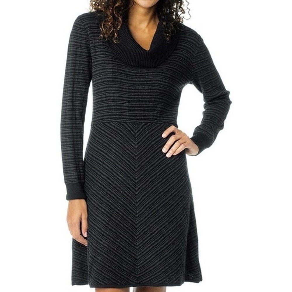 Prana cowl neck Monica sweater dress black gray